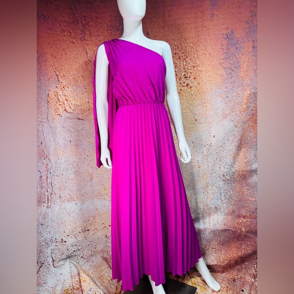 SHEIN Dresses & Skirts - Elegant Large One-Shoulder Pleated Hot Pink Dress